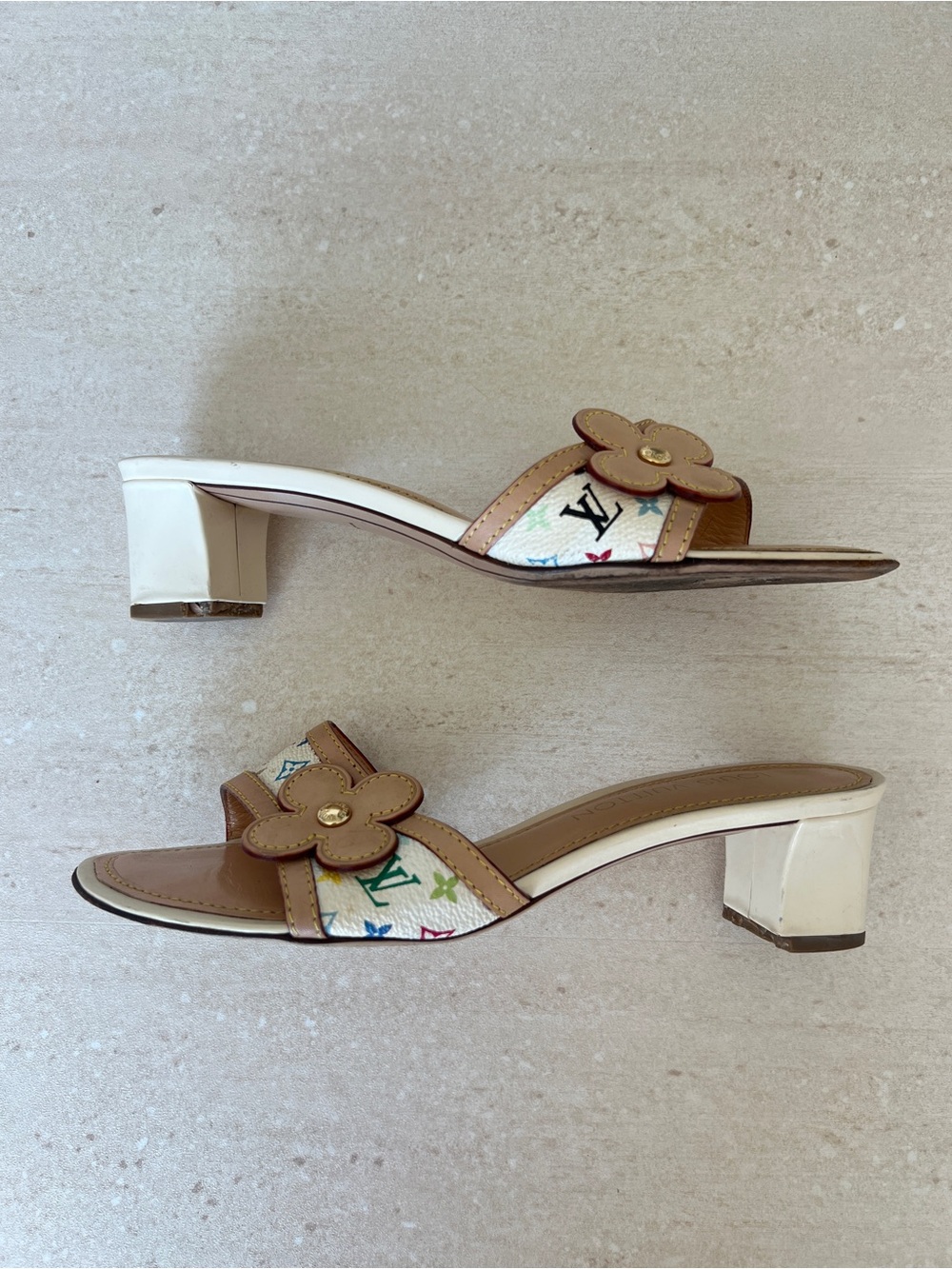 Louis Vuitton Beige Multicolor Monogram Flower Slide Mules - Picture 5 of 10